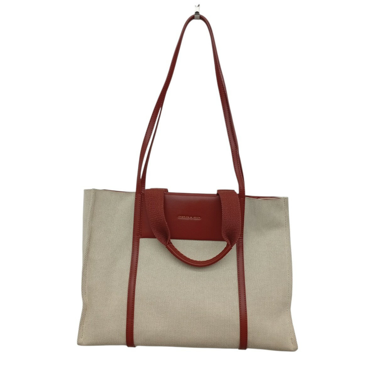 【中古】CHARLES ＆ KEITH　ダブルハンドル ショルダーバッグ アイボリー×レッド 【120526】（チャールズ アンド キース）