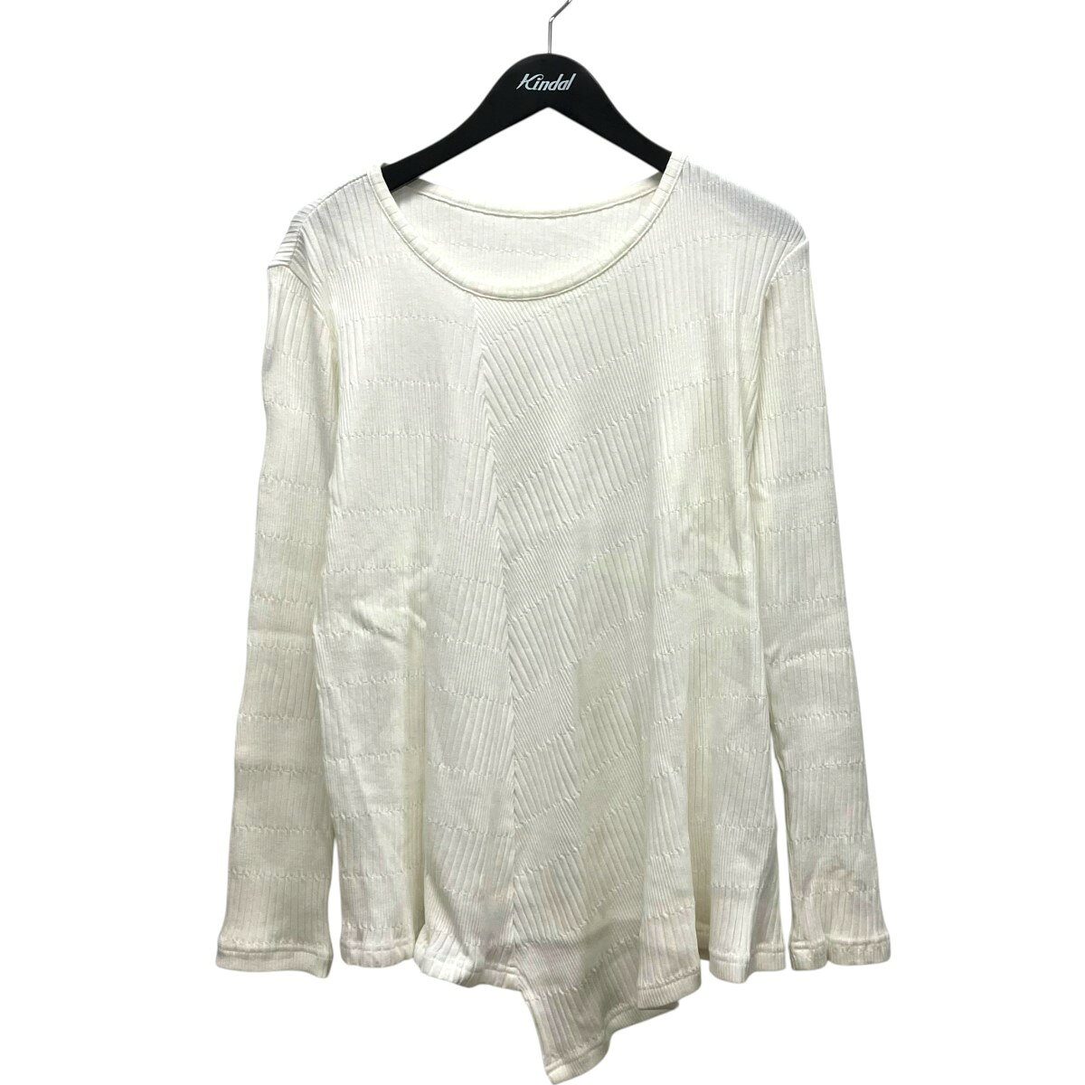 Y’s　25AW RANDOM RIB STRIPE ROUND NECK FLARE LONG SLEEVE T ラウンドネックカットソー YL-T09-062 ホワイト サイズ：2 （ワイズ）
