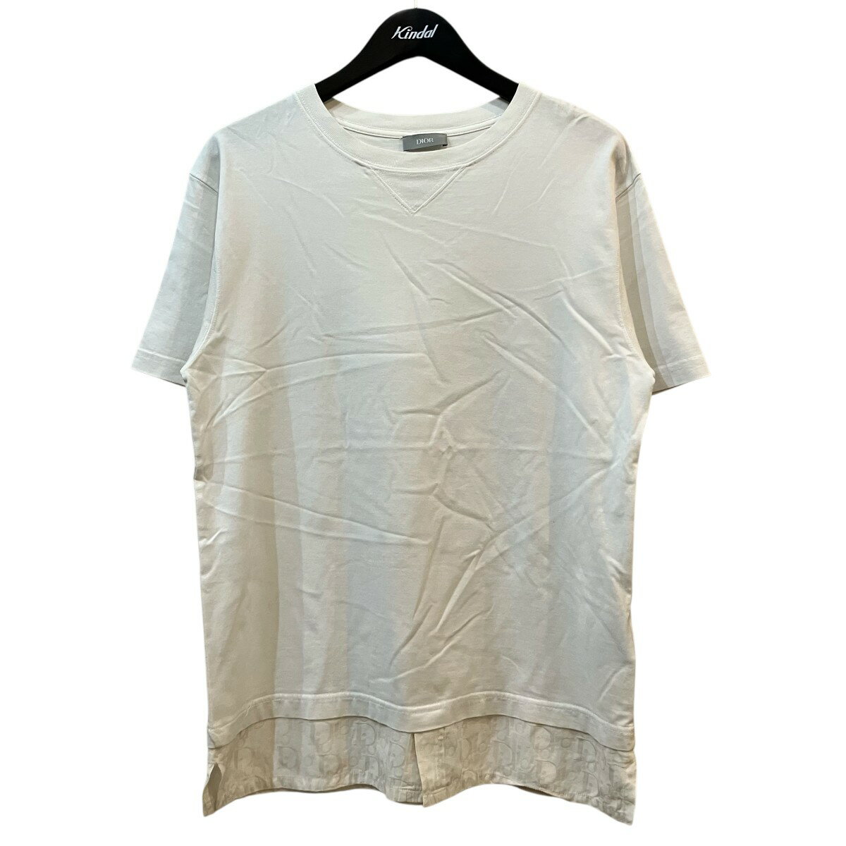 【中古】DIOR　裾オブリーク柄切替Tシャツ 113J632A0677 ホワイト サイズ：XS 【270526】（ディオール）