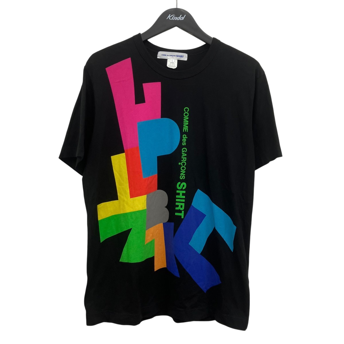 【中古】COMME des GARCONS SHIRT cotton plain poplin with print digital print C t-shirt-24 プリントTシャツ ブラック×マルチカラー サイズ：L 【270526】（コムデギャルソンシャツ）