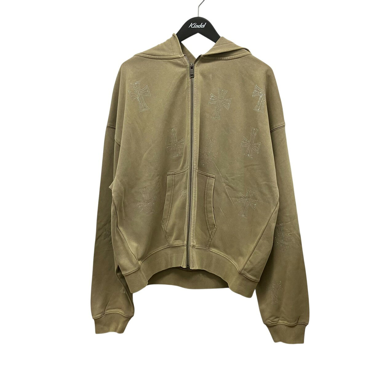 Unknown LONDON　White Cross Rhinestone Zip Hoodie アイアンクロスZIP UPパーカー ベージュ サイズ：XL （アンノーンロンドン）