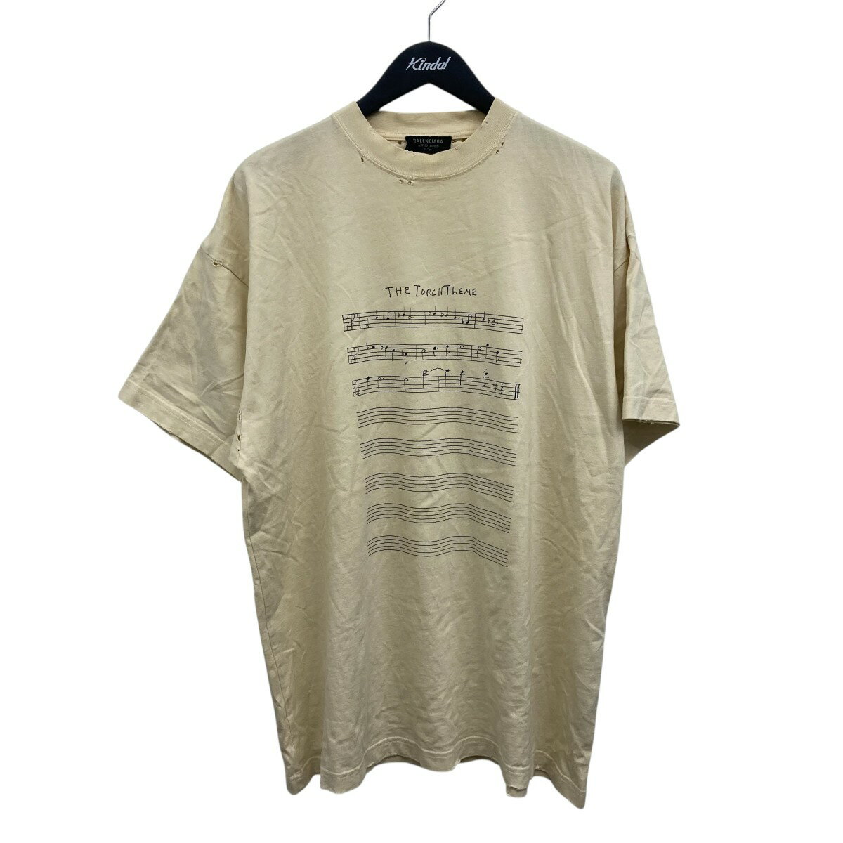 BALENCIAGA　angelo badalamenti ダメージ加工プリントTシャツ ベージュ サイズ：1 （バレンシアガ）