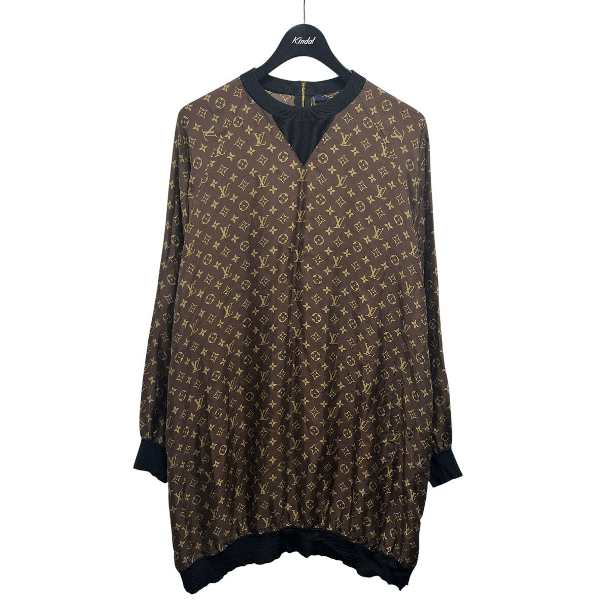 Rakuten - 【中古】LOUIS VUITTON　モノグラム総柄シルクハーフジップカットソーワンピース RW212W ZEW FLDR55 ブラウン サイズ：M 【140626】（ルイヴィトン）