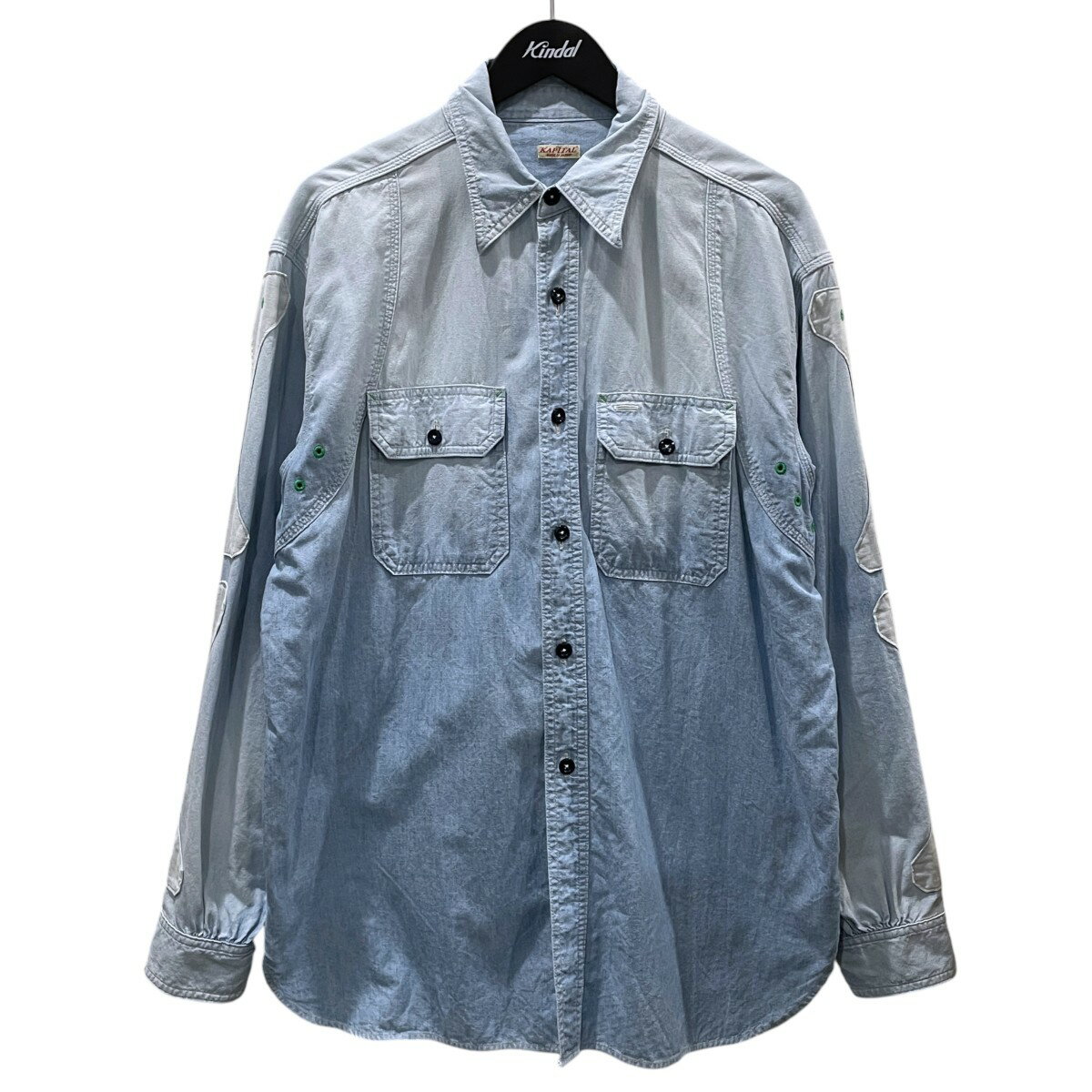 KAPITAL　25SS シャンブレー 2TONE BONEパッチベンチレーターワークシャツ Chambray 2Tones Bone Patch Ventilator S K2504LS142 インディゴ サイズ：L （キャピタル）