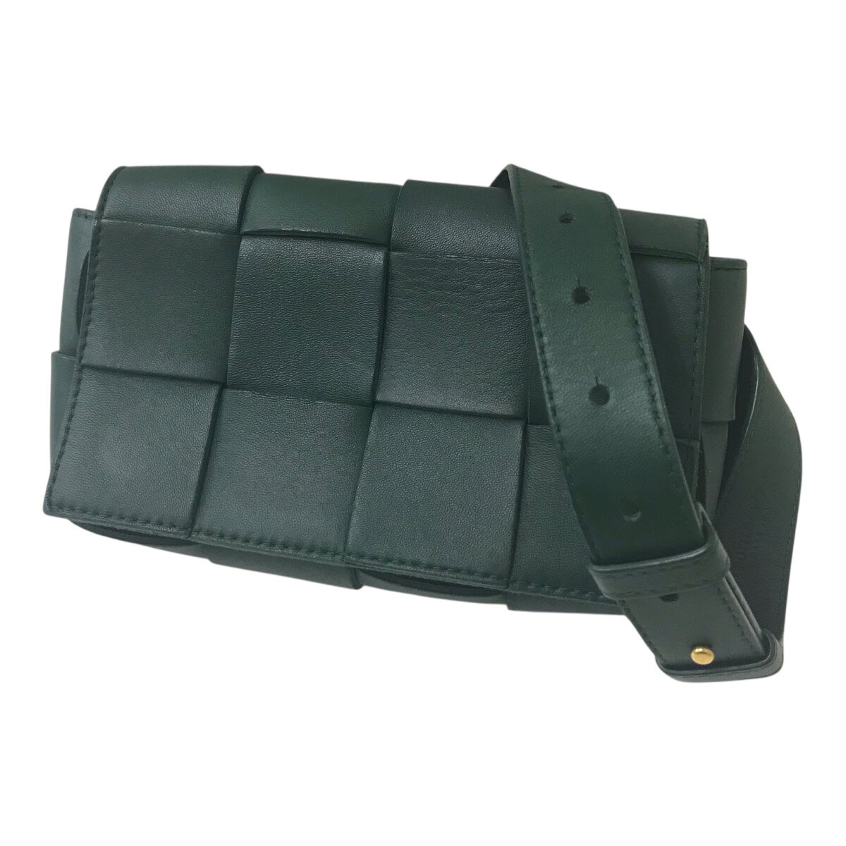 【中古】BOTTEGA VENETA　マキシイントレチャート カセット レザー ウエストポーチ ショルダーバッグ グリーン 【050726】（ボッテガヴェネタ）