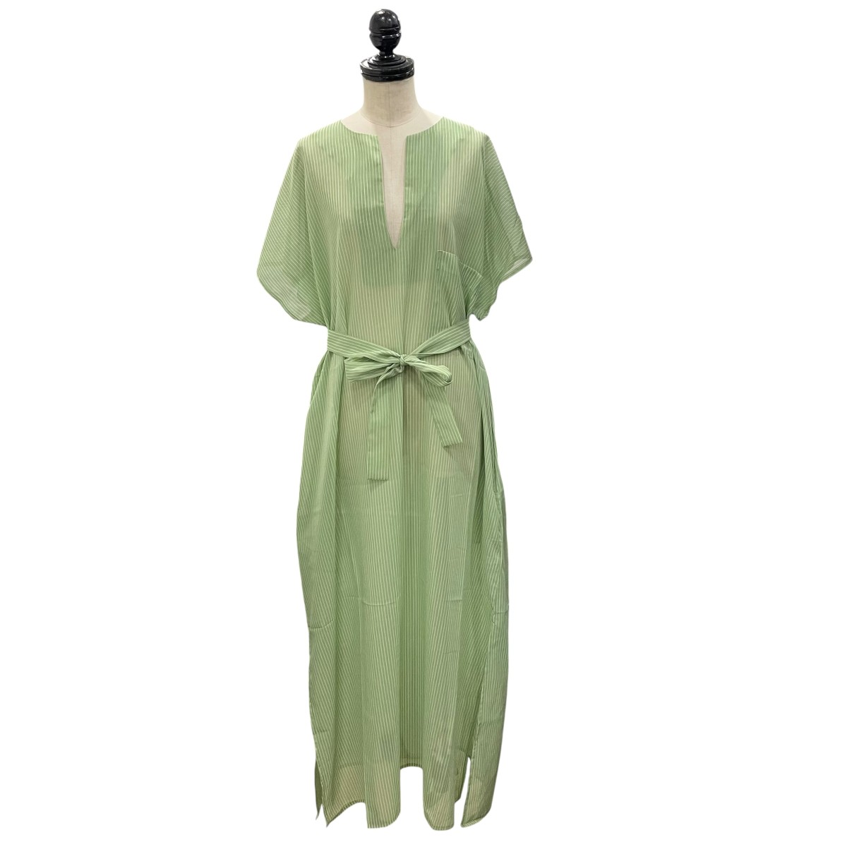 Cristaseya　CAFTAN DRESS SAUGE STRIPES 半袖ワンピース 01APORTST ホワイト×グリーン サイズ：S （クリスタセヤ）
