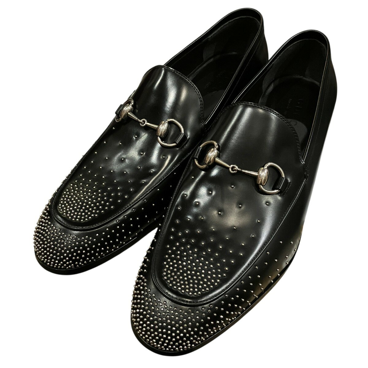 【中古】GUCCI　スタッズホースビットローファーシューズ ブラック×シルバー サイズ：8(27CM) 【110726】（グッチ）