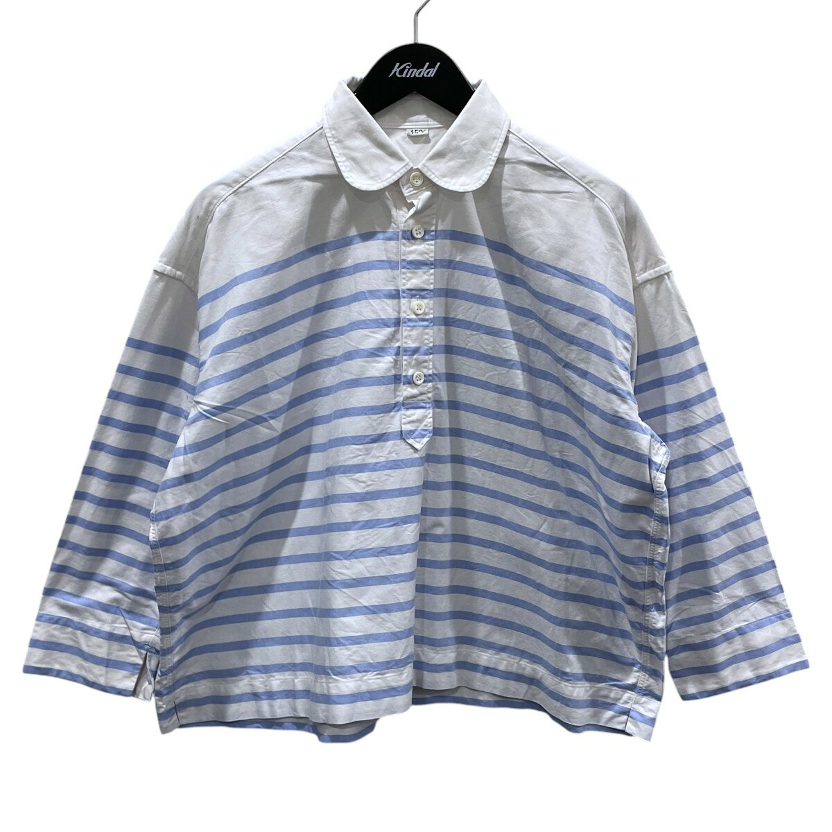 45R　23SS 先染めボーダー柄プルオーバーシャツ Supima Oxford Basque M-shirt スーピマオックスのバスクMシャツ 60230014 ホワイト・ライトブルー サイズ：フリーサイズ （フォーティファイブアール）