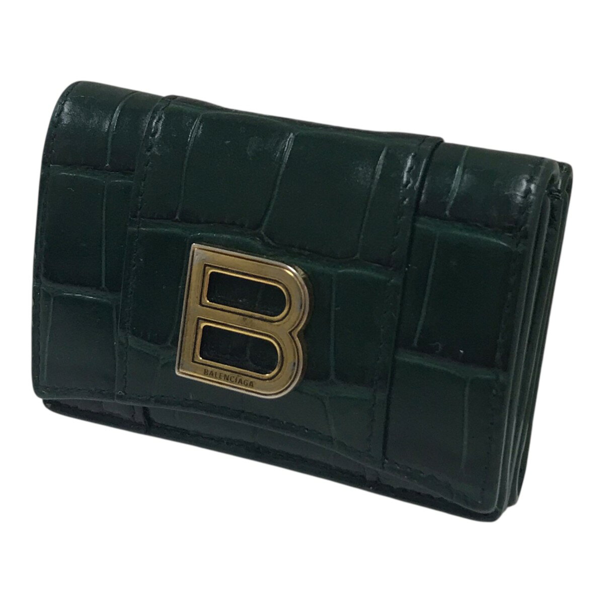 【中古】BALENCIAGA　3つ折り財布 グリーン×ゴールド 【010826】（バレンシアガ）
