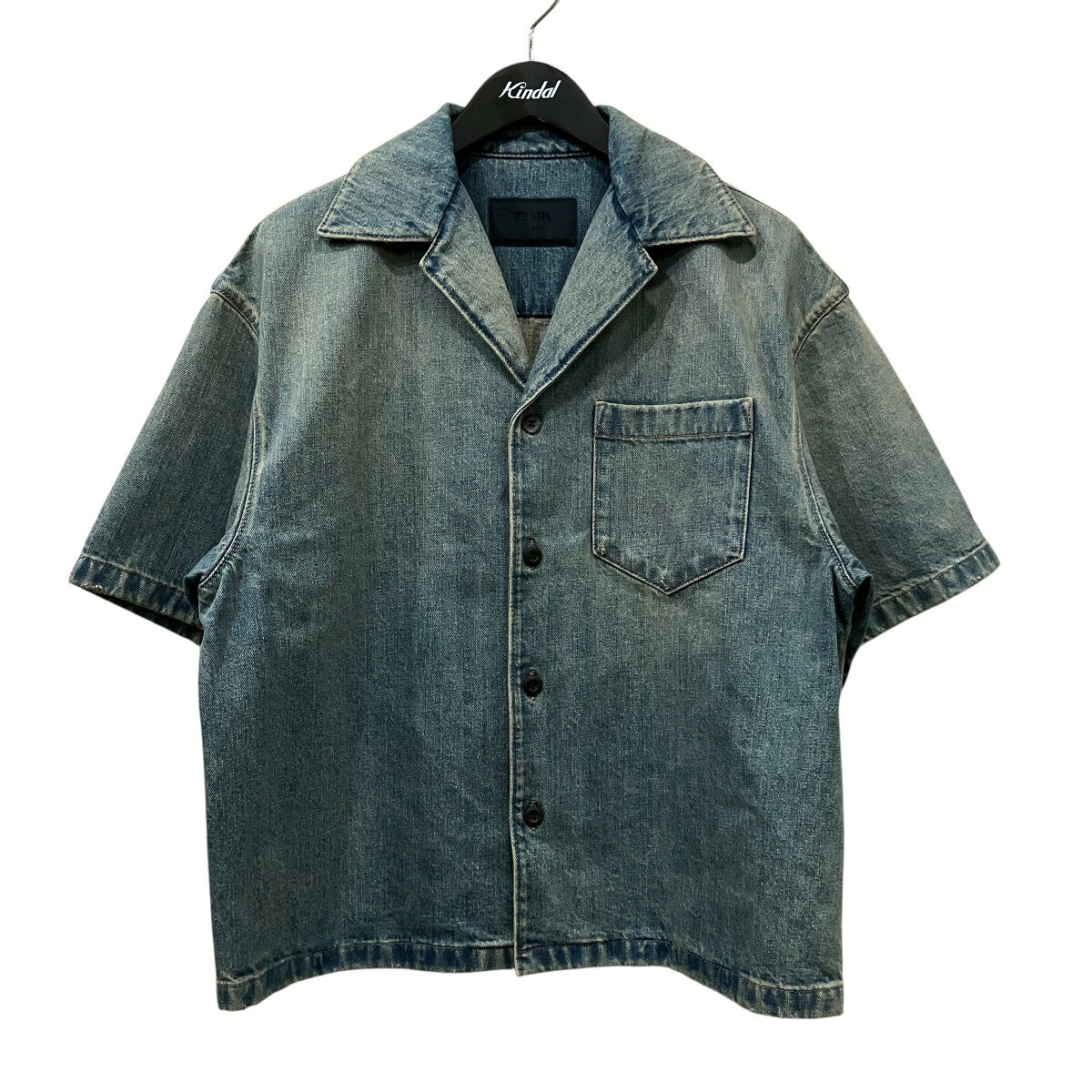 【美品】プラダ　半袖ダメージ加工デニムシャツ ブラック　XS 8001001137582_1.jpg