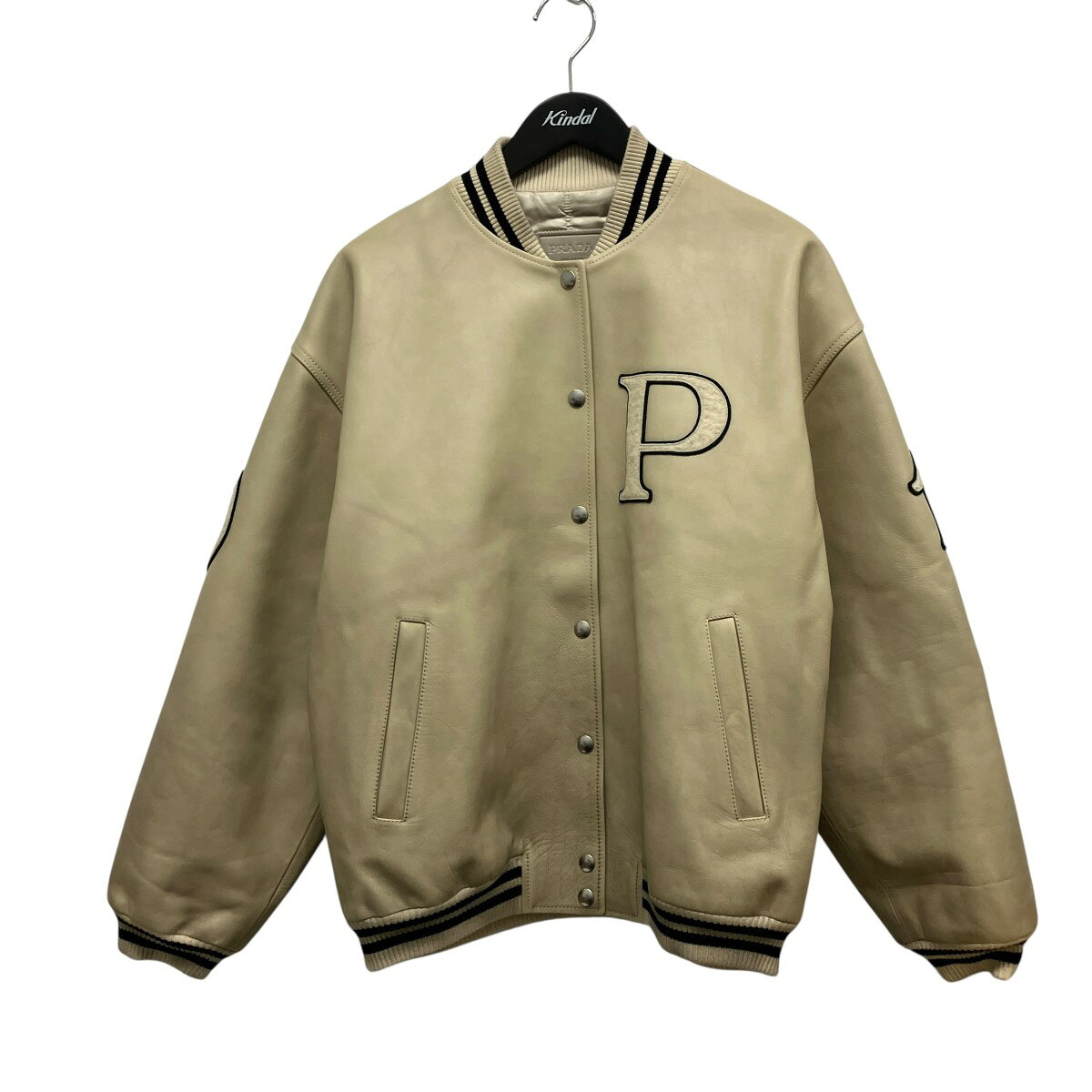 【中古】PRADA　パッチ付きレザーボンバージャケット 58A190 ベージュ サイズ：42 【120826】（プラダ）