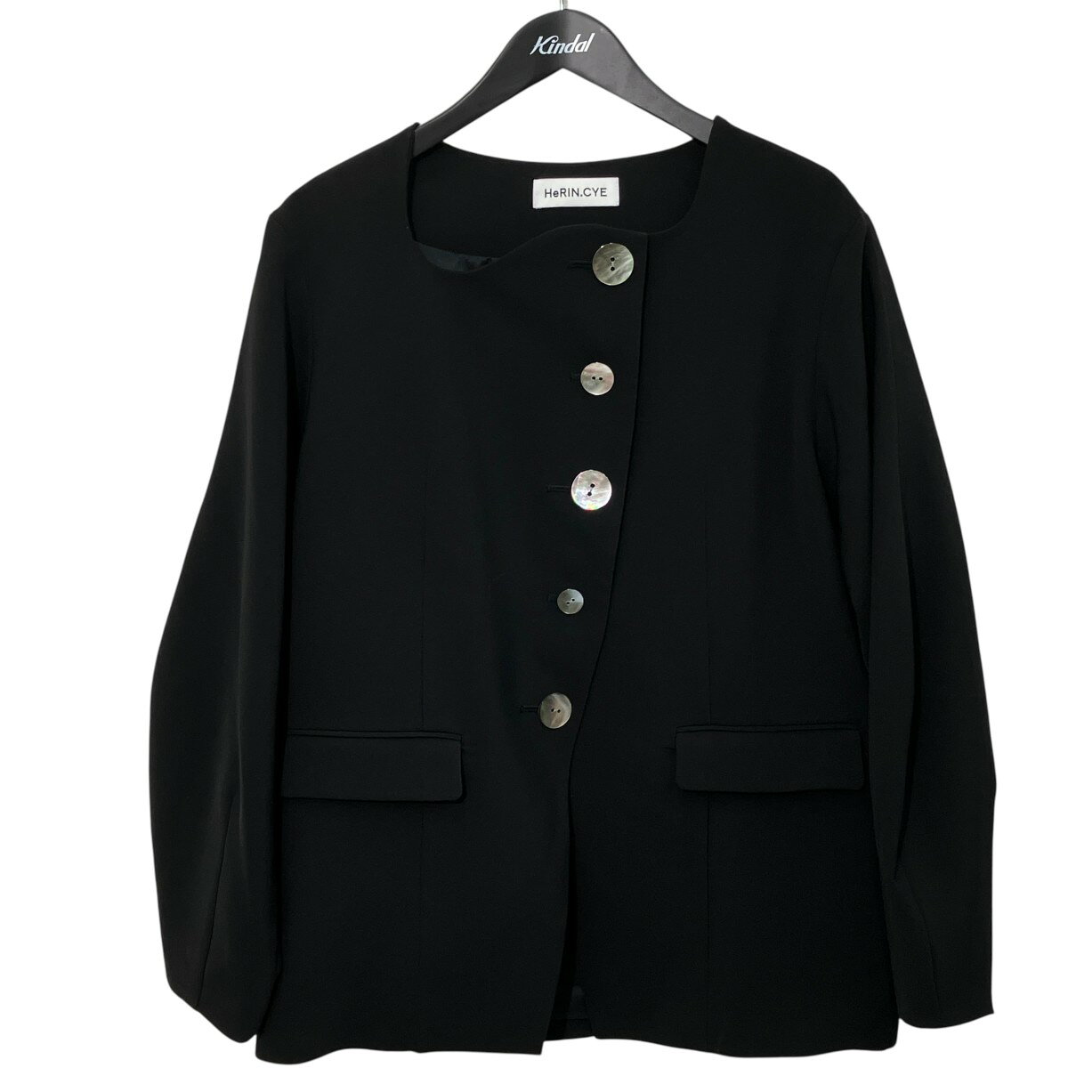 【中古】HeRIN．CYE　Wave neck jacket ジャケット 530ISM30-1671 ブラック サイズ：F 【040926】（ヘリンドットサイ）