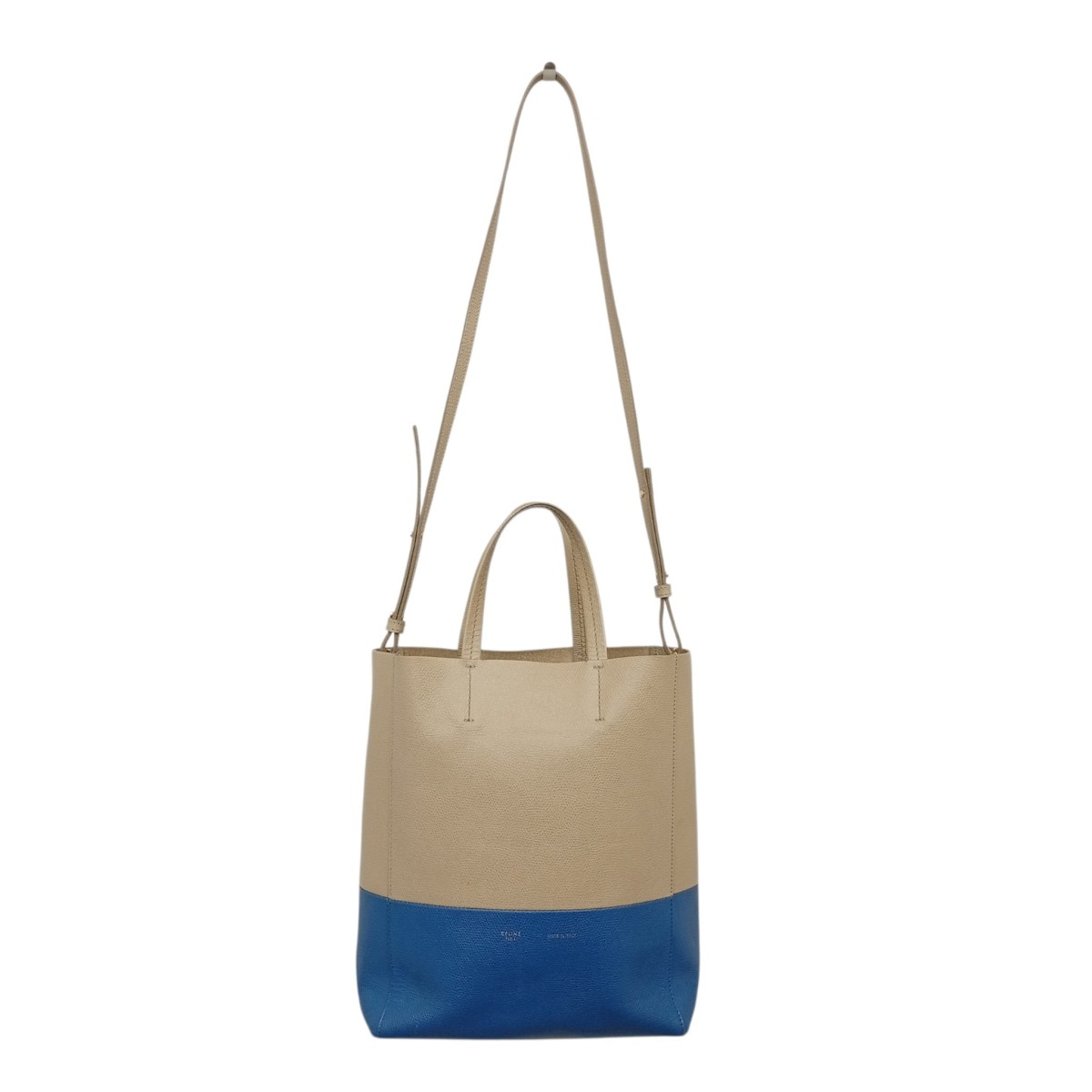 CELINEバーティカルカバ 2WAYバッグ ベージュ×ブルー