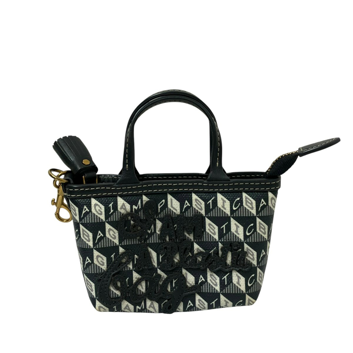 【中古】ANYA HINDMARCH　ポーチ ホワイト×ブラック 【210926】（アニヤハインドマーチ）