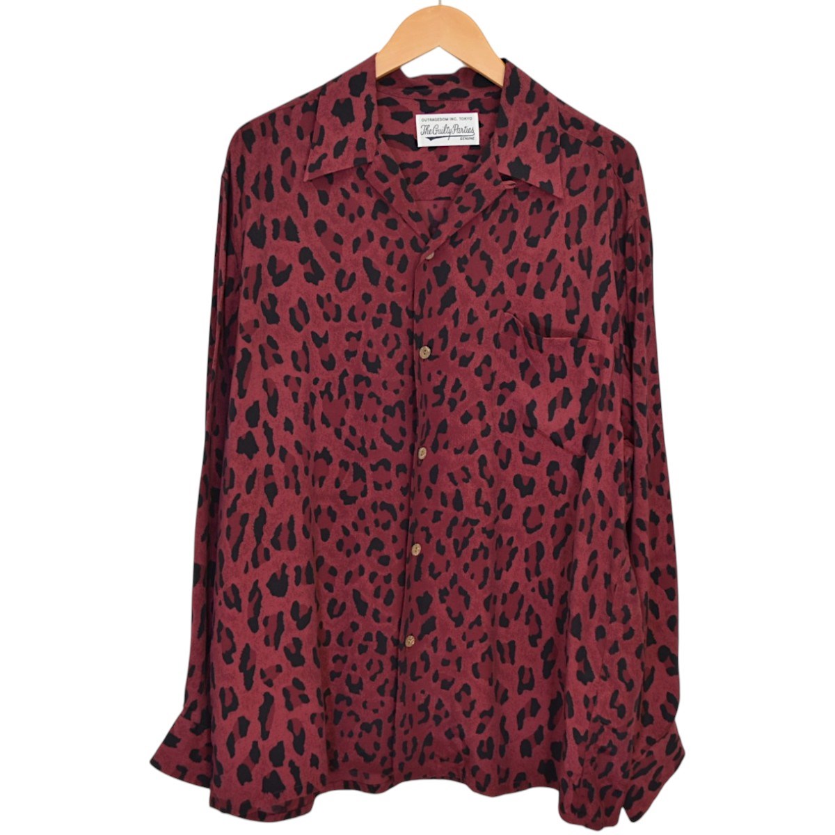 【中古】WACKO MARIA　HAWAIIAN SHIRT L／S TYPE-1 レオパードオープンカラーシャツ バーガンディー サイズ：L 【121026】（ワコマリア）