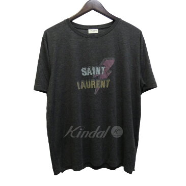 【中古】SAINT LAURENT PARIS　18SS サンダーロゴプリントTシャツ　5000898 チャコールグレー サイズ：M 【240519】（サンローランパリ）