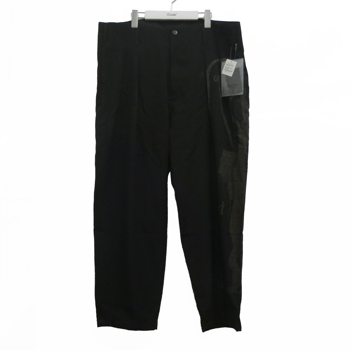 【中古】YOHJI YAMAMOTO pour homme　17SS「Print Suspend Suspenders Pants」抜染サスペンダーウールパンツ ブラック サイズ：4 【100820】（ヨウジヤマモトプールオム）