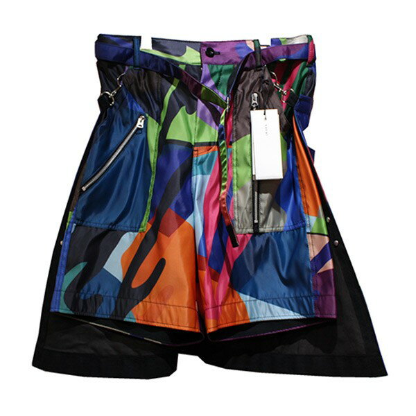 【中古】sacai × KAWS　21AW sacai × kaws Shorts ベルト付き 総柄 ショートパンツ マルチカラー サイズ：2 【231021】（サカイ カウズ）