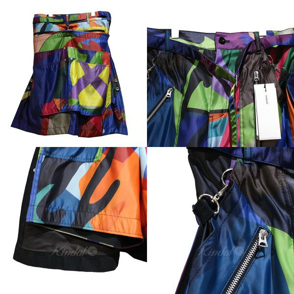 【中古】sacai × KAWS　21AW sacai × kaws Shorts ベルト付き 総柄 ショートパンツ マルチカラー サイズ：2 【231021】（サカイ カウズ）