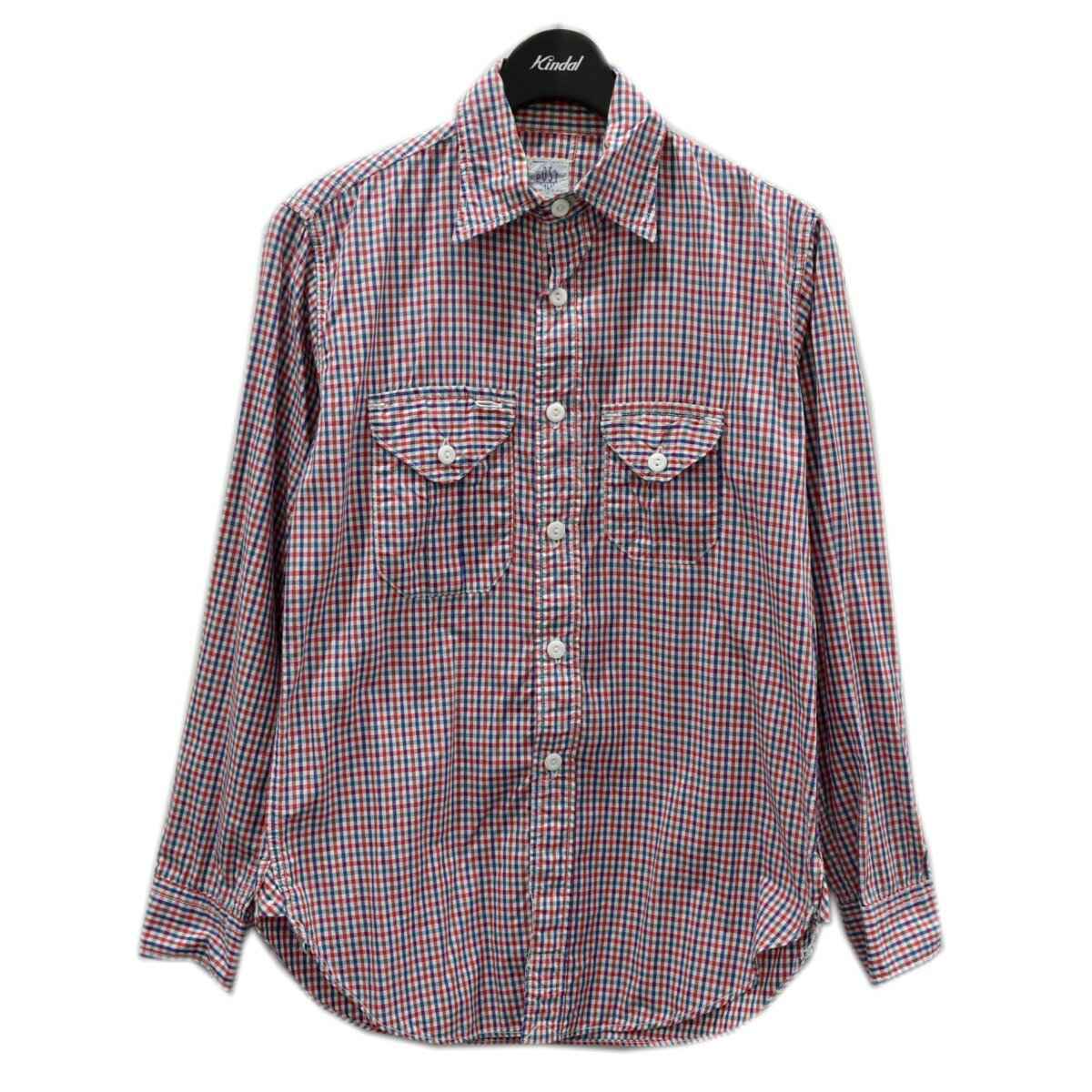 【中古】POST O’ALLSクルーザーシャツ／CRUZER SHIRT レッド×ホワイト サイズ：XS【価格見直し】