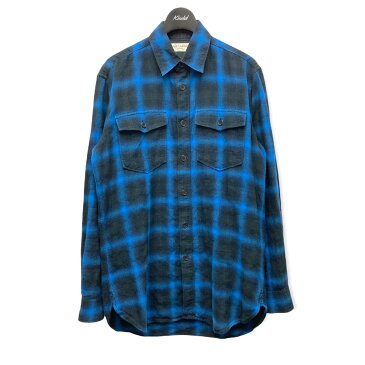 【中古】SAINT LAURENT PARIS15AW オンブレチェックシャツ ブルー サイズ：S【価格見直し】