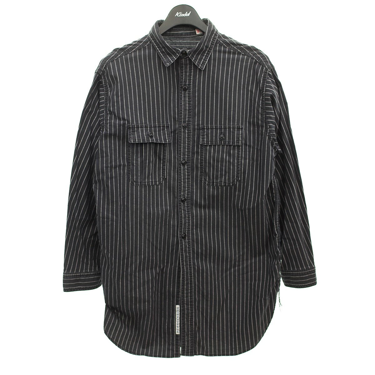 【中古】YOUNG＆OLSEN The DRYGOODS STORE　ロング丈ストライプワークシャツ ブラック サイズ：4 【120322】（ヤングアンドオルセン ザ ドライグッズストア）