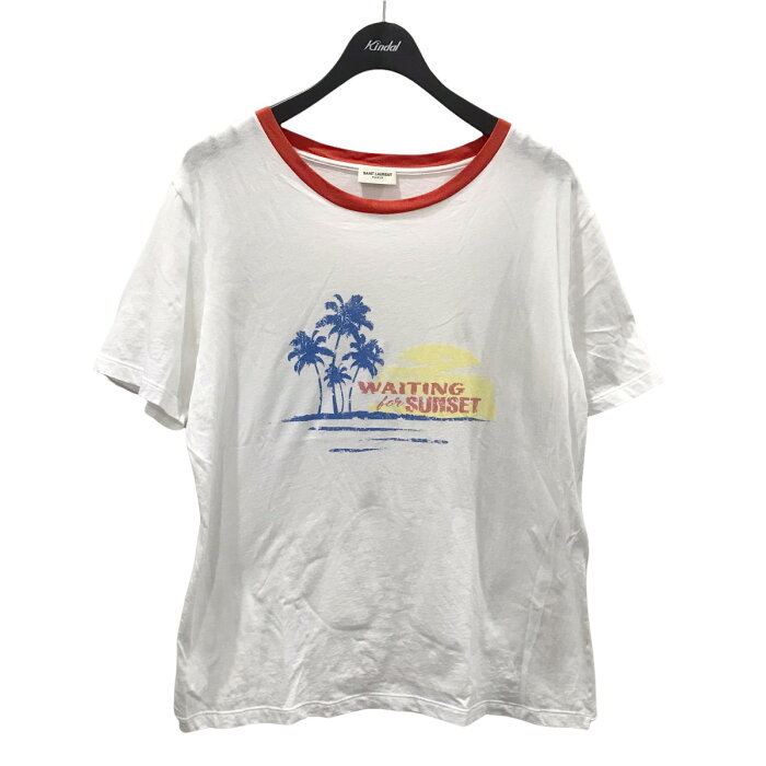 【中古】SAINT LAURENT PARIS18SS サンセットプリントTシャツ 500640 ホワイト・レッド サイズ：M【価格見直し】