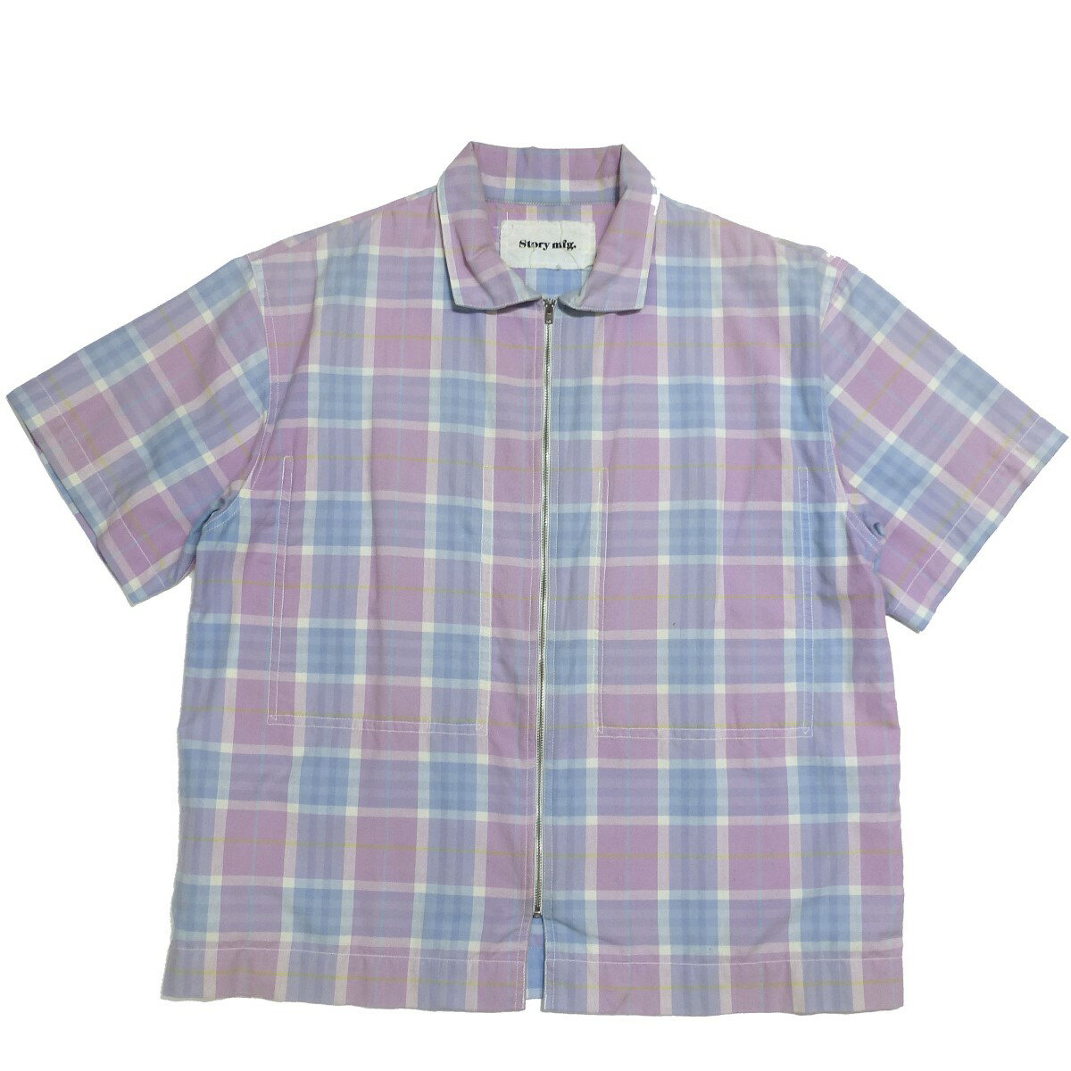 【中古】STORY mfg．　20SS Beach Shirts Lilac Story Check　ジップアップチェックシャツ パープル×ブルー サイズ：L 【210422】（ストーリー エムエフジー）