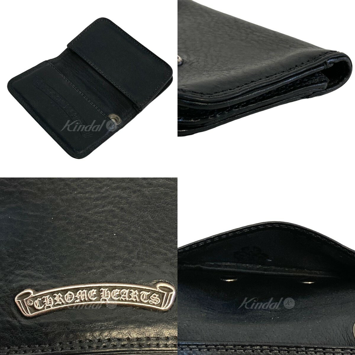 【中古】CHROME HEARTS　スクロールラベル 2ポケット　カードケース ブラック 【250422】（クロムハーツ）