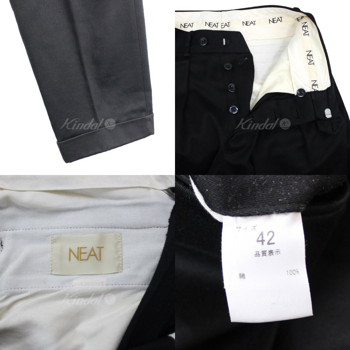 【中古】NEAT20AW TURPAN SATIN STANDARD トルファン サテン スラックス ブラック サイズ：42【価格見直し】