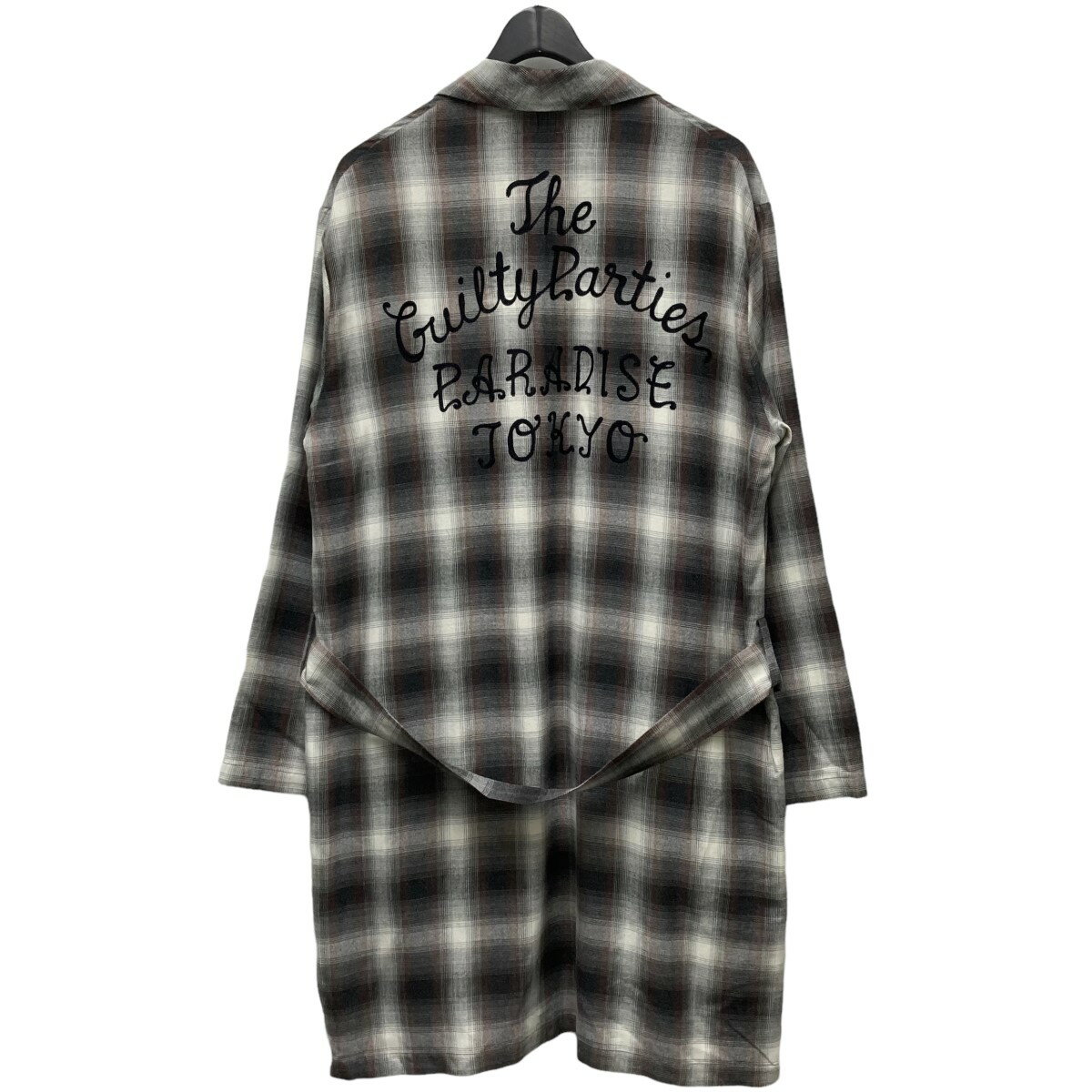 【中古】WACKO MARIA18AW オンブレチェックガウンカーディガン ブラウン×ホワイト サイズ：M【価格見直し】