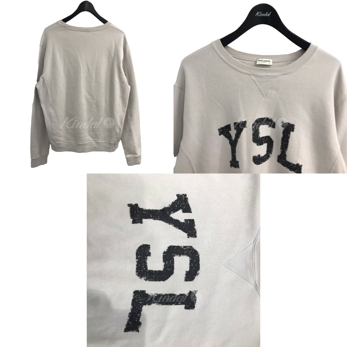 【中古】SAINT LAURENT PARIS2021AW YSLプリントスウェット ベージュ サイズ：XL【価格見直し】