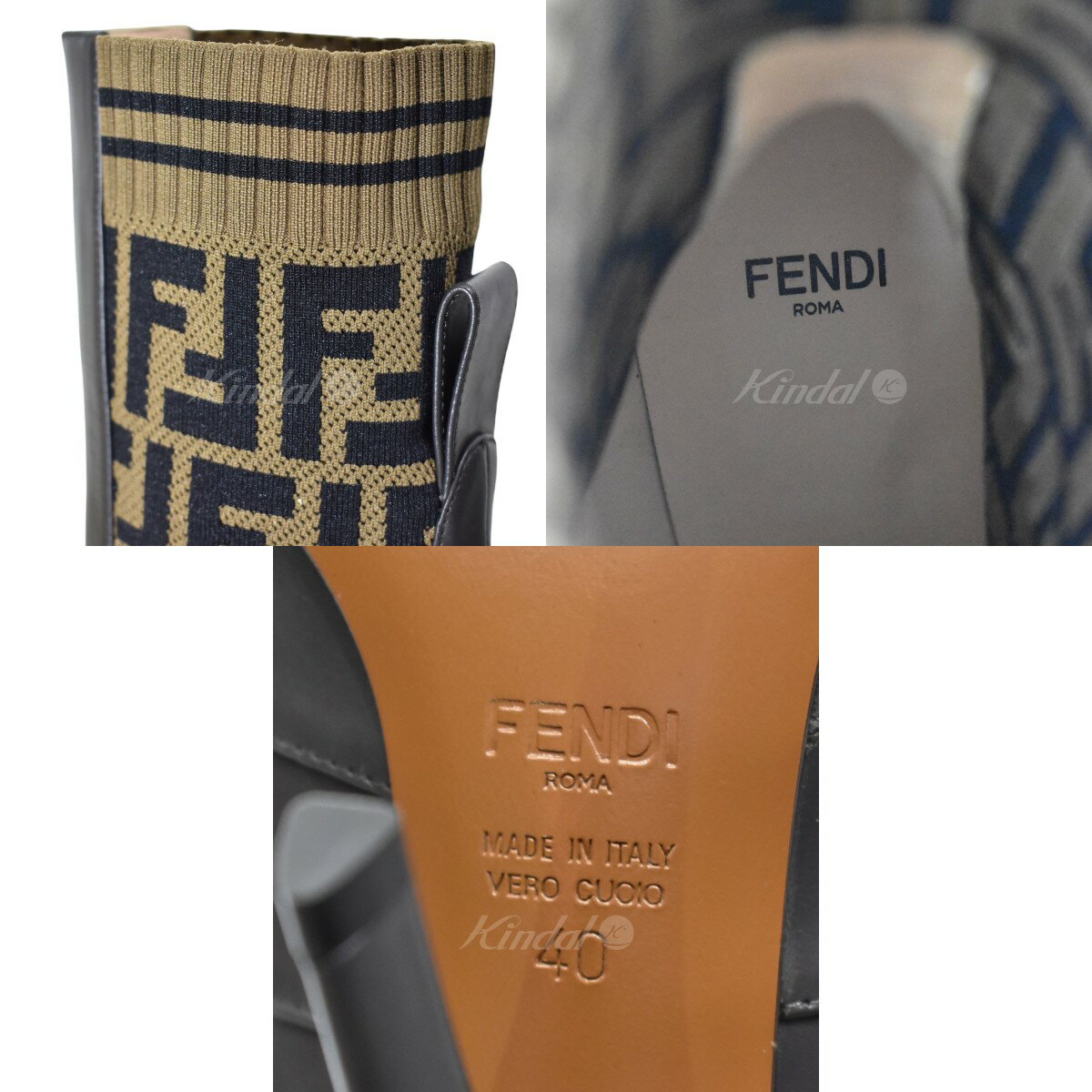 【中古】FENDI　ズッカ柄 ロココ ブーツ　ソックスブーツ ブラウン サイズ：40 【040622】（フェンディ）