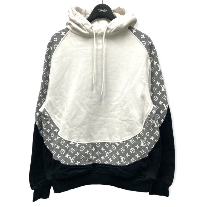 【中古】LOUIS VUITTON20SS 「Monogram Circle Cut Hoodie」 モノグラム切替パーカー ホワイト×グレー サイズ：S【価格見直し】