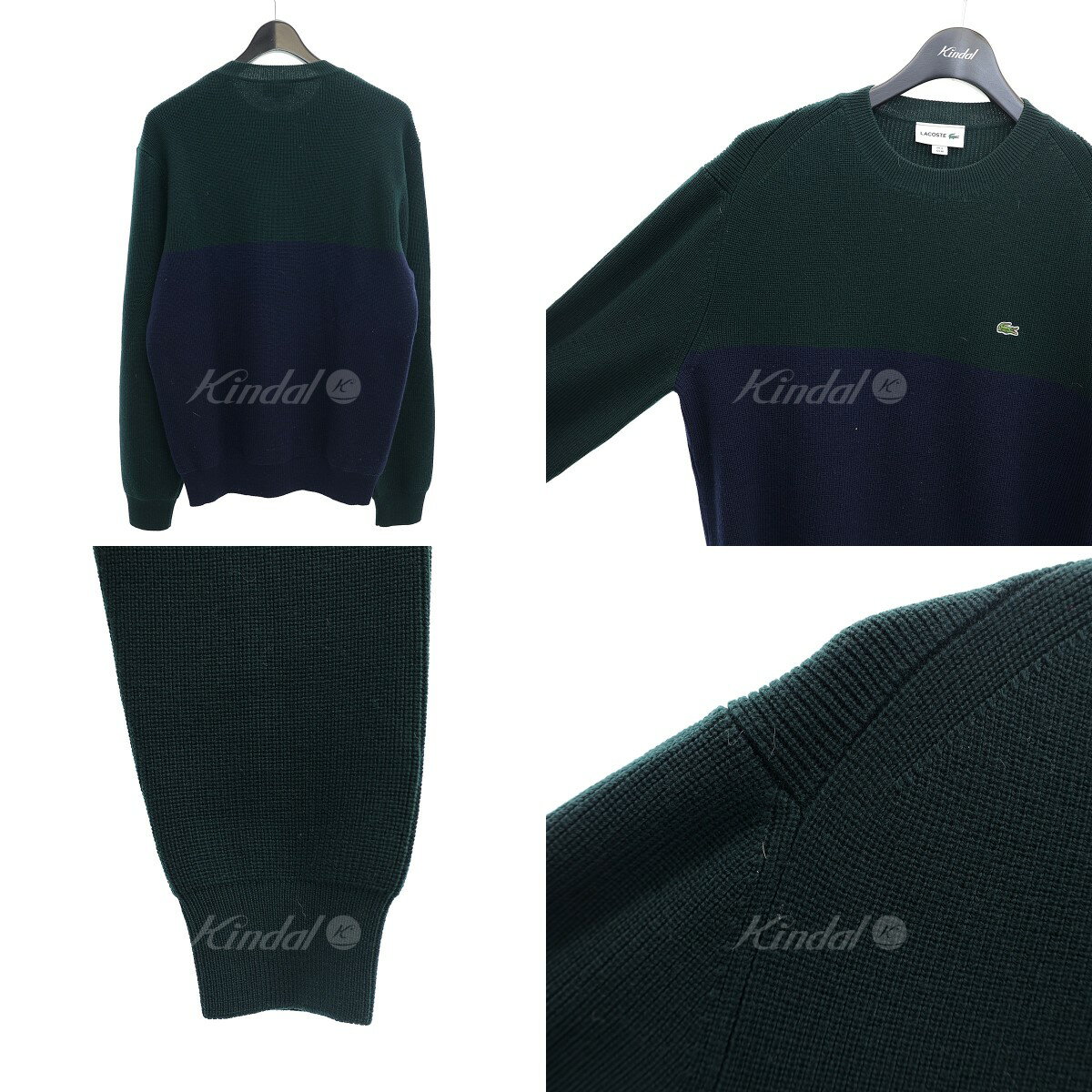 【中古】LACOSTE　【AH9690-18C】クルーネックウールニットセーター ネイビー×グリーン サイズ：M 【080722】（ラコステ）