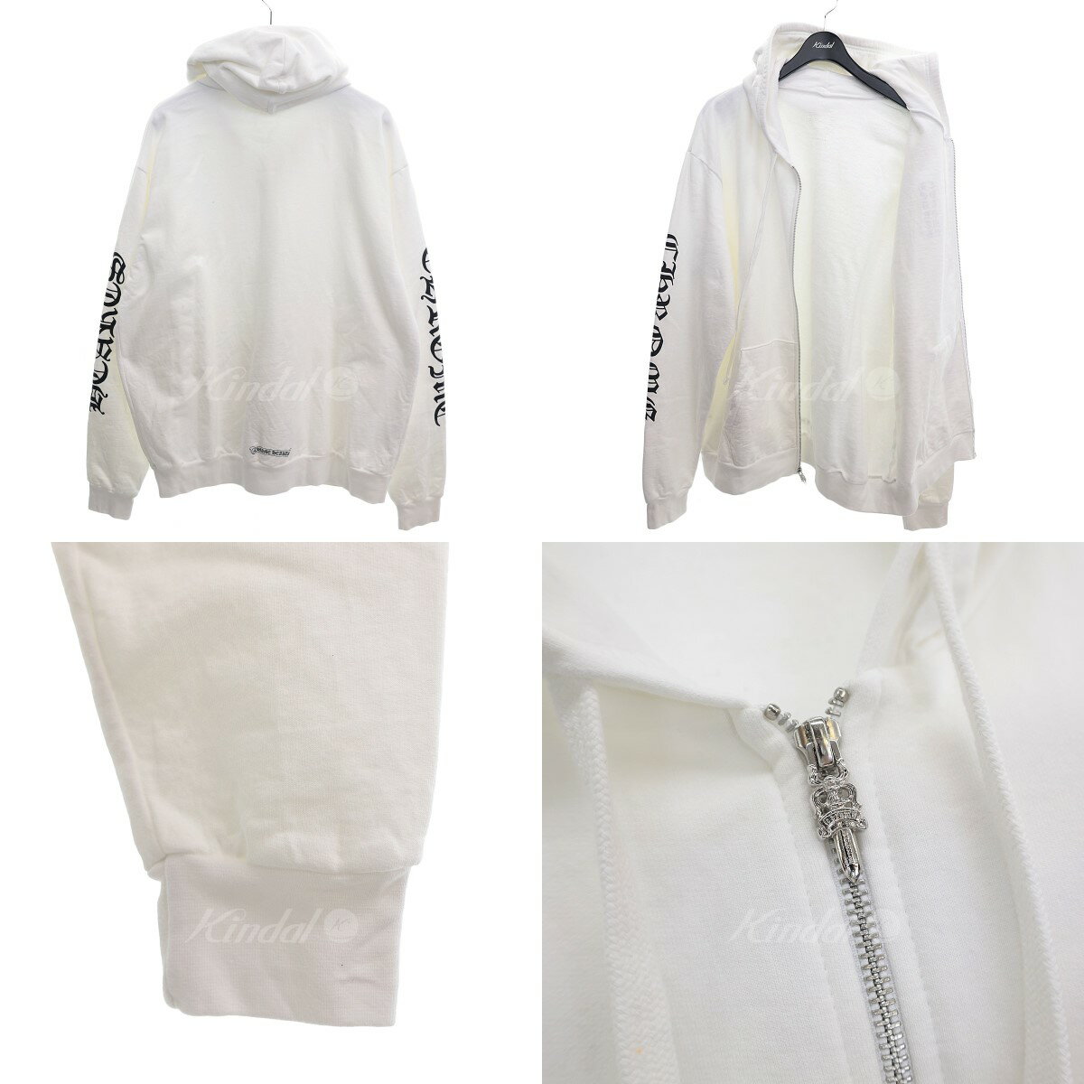 【中古】CHROME HEARTS　【2212-304-0018】DAGGER ZIP HOODED ダガージップフーディー ホワイト サイズ：L 【210722】（クロムハーツ）