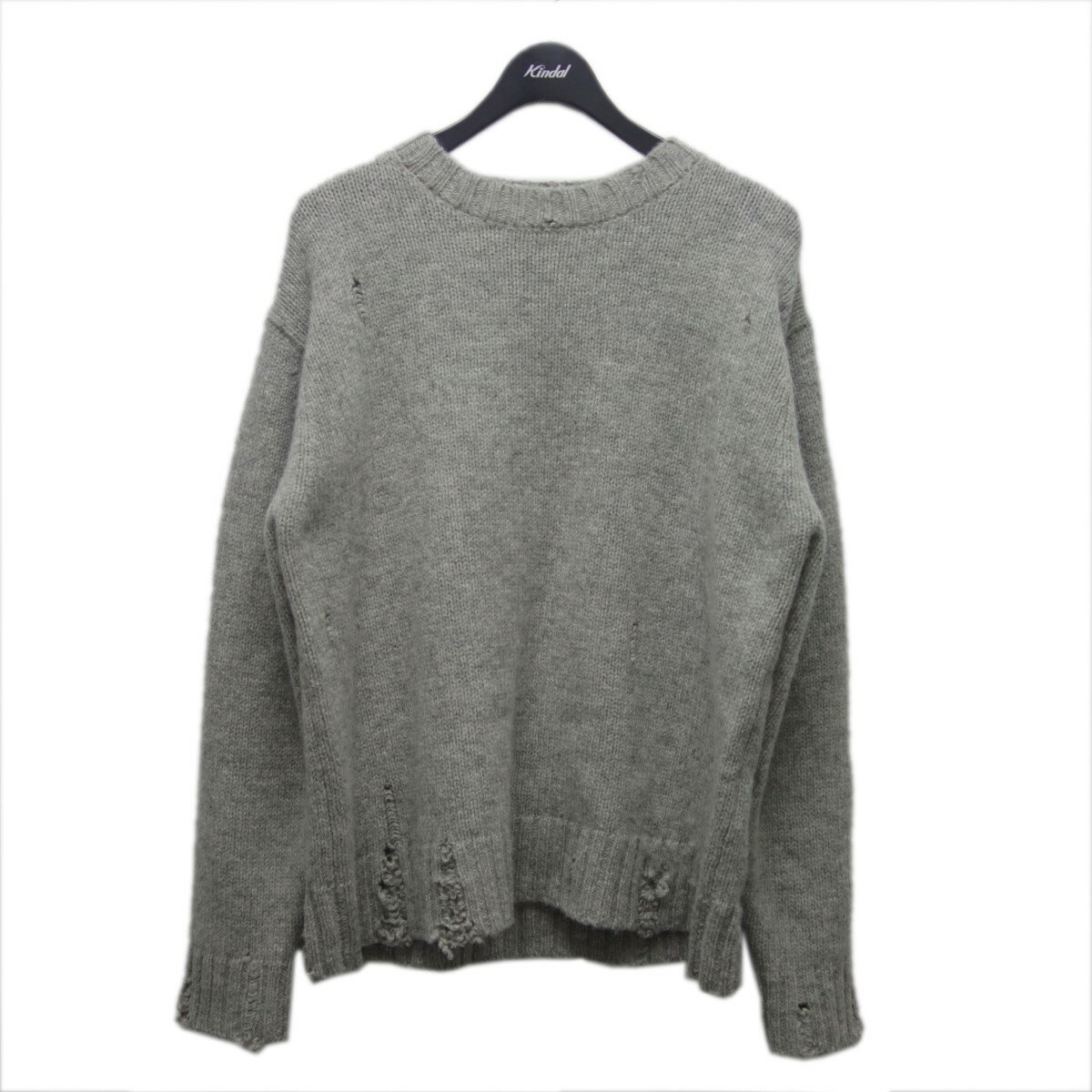 【中古】UNUSED　20AW「3g crew neck damage knit」ダメージ加工ウールニット グレー サイズ：2 【300722】（アンユーズド）