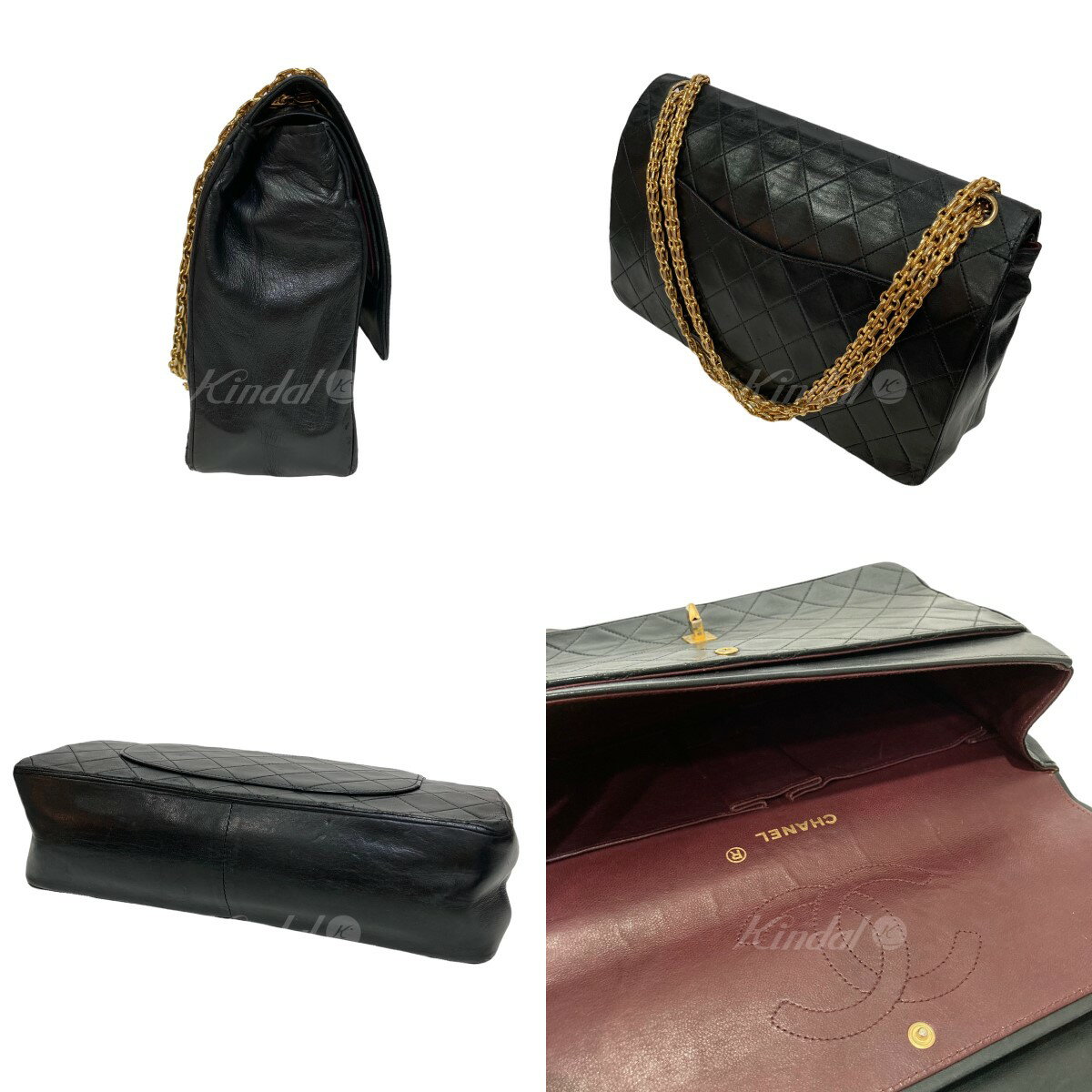 【中古】CHANEL　マトラッセダブルフラップチェーンショルダーバッグ ブラック 【100822】（シャネル）