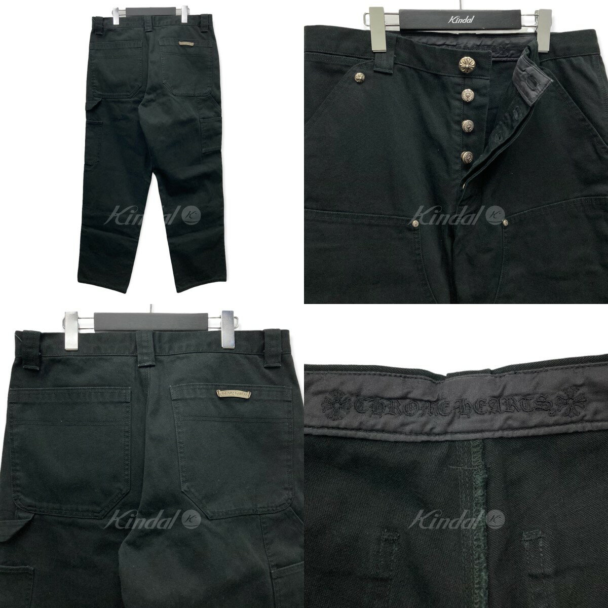 【中古】CHROME HEARTS　「CARPENTER CNVS」クロスボールカーペンターロングデニムパンツ ブラック サイズ：34 【220822】（クロムハーツ）