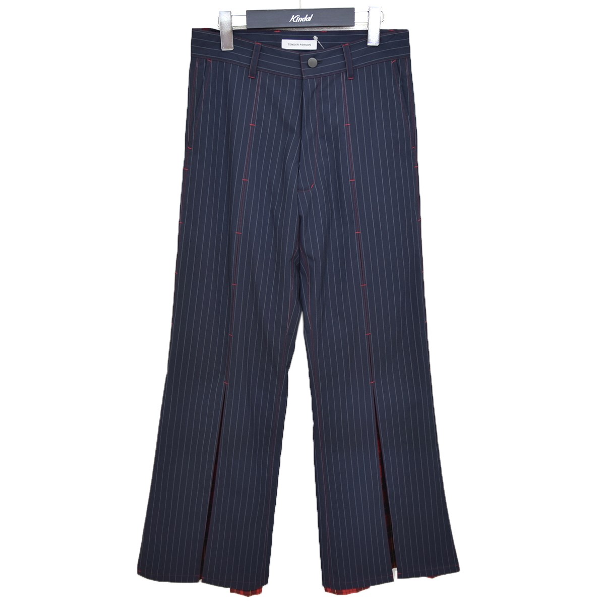 【中古】TENDER PERSON BAR TACK PANTS フレアレイヤードパンツ 2021AW SC-PT-4233 ネイビー×レッド サイズ：3 【220822】（テンダーパーソン）