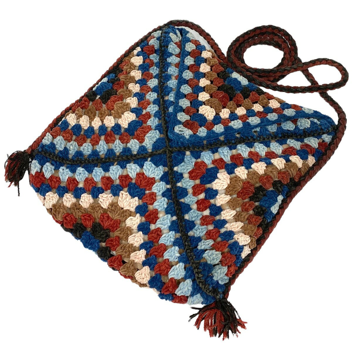 【中古】STORY MFG　CROCHET WALKY BAGクロシェットかぎ針手編みハンドショルダーバッグ マルチカラー サイズ：タテ29cmヨコ30cm 【020922】（ストーリーエムエフジー）