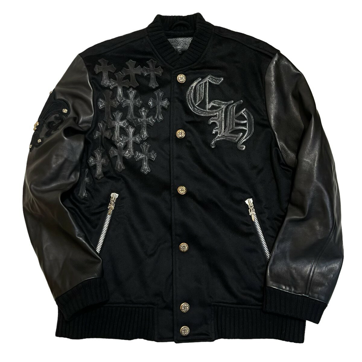 【中古】CHROME HEARTS　CASHMERE LETTERMAN JACKET スタジャン ブラック サイズ：L 【260922】（クロムハーツ）