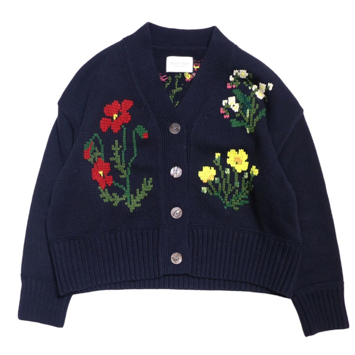 【中古】SEVEN TEN by miho kawahito　フラワー刺繍ニットカーディガン ネイビー サイズ：M 【011022】（セブンテンバイミホカワヒト）のサムネイル
