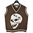 【中古】HEAVEN CAN WAIT sky fall vest スカル Vネック ニットベスト ブラウン サイズ:S 【091022】(ヘブン キャン ウェ...