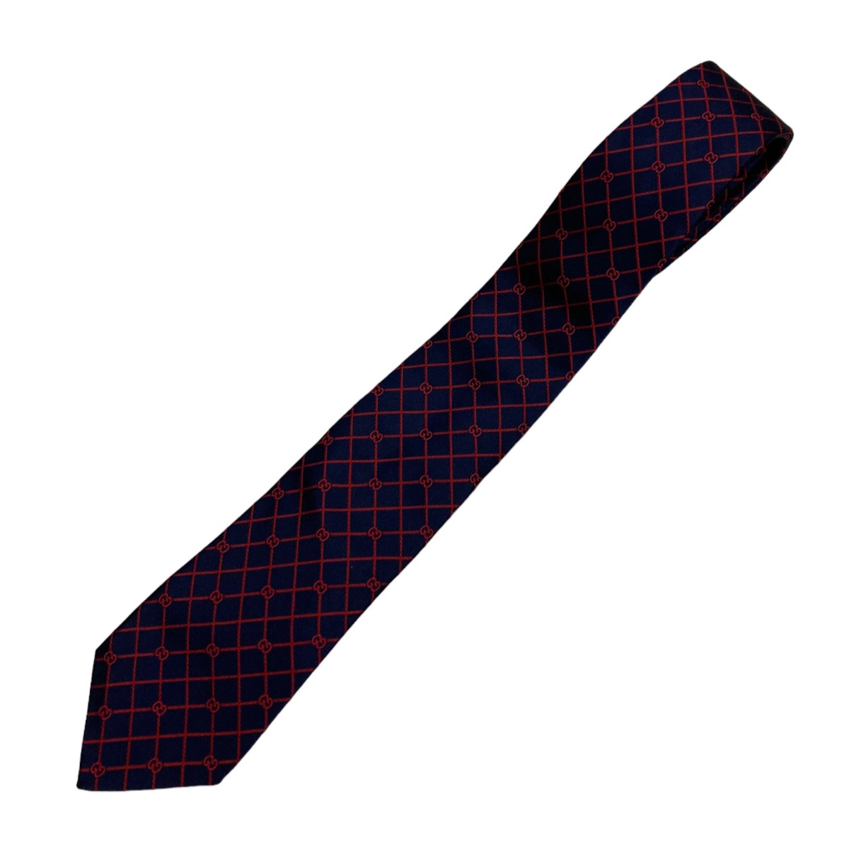 【中古】GUCCI　22SS「GG check silk jacquard tie」シルクネクタイ ネイビー×レッド サイズ：- 【171122】（グッチ）