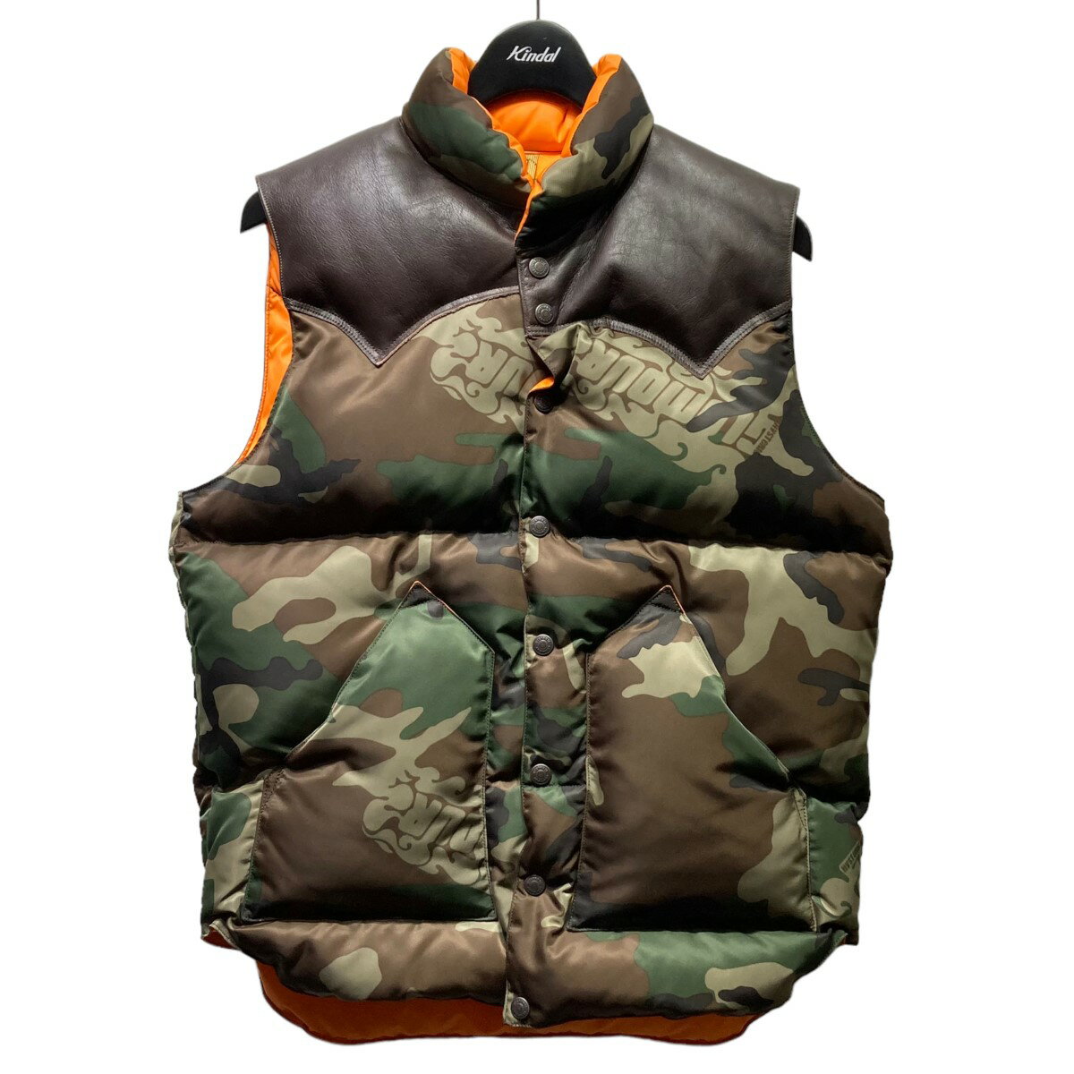 【中古】HYSTERIC GLAMOUR×ROCKY MOUNTAIN 22AW WOODLAND FRAM CAMO柄DOWN VEST オリーブ サイズ：40【価格見直し】