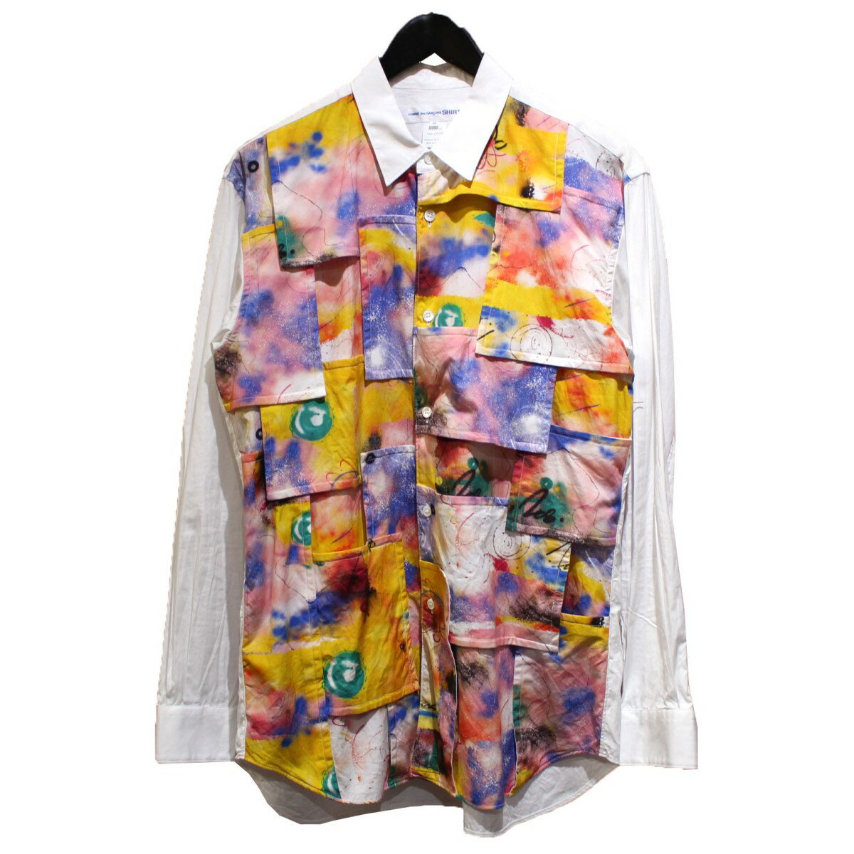 【中古】COMME des GARCONS SHIRT20AW FUTURA フューチュラ パッチワーク グラフィック プリントシャツ ホワイト サイズ：M【価格見直し】