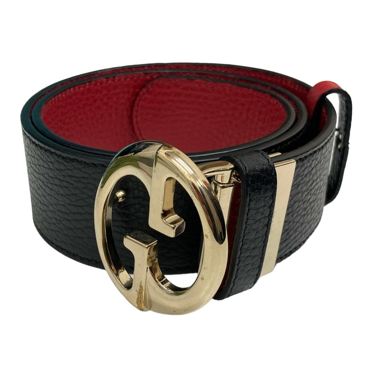 【中古】GUCCIGGベルト ブラック×レッド サイズ：70／28【価格見直し】