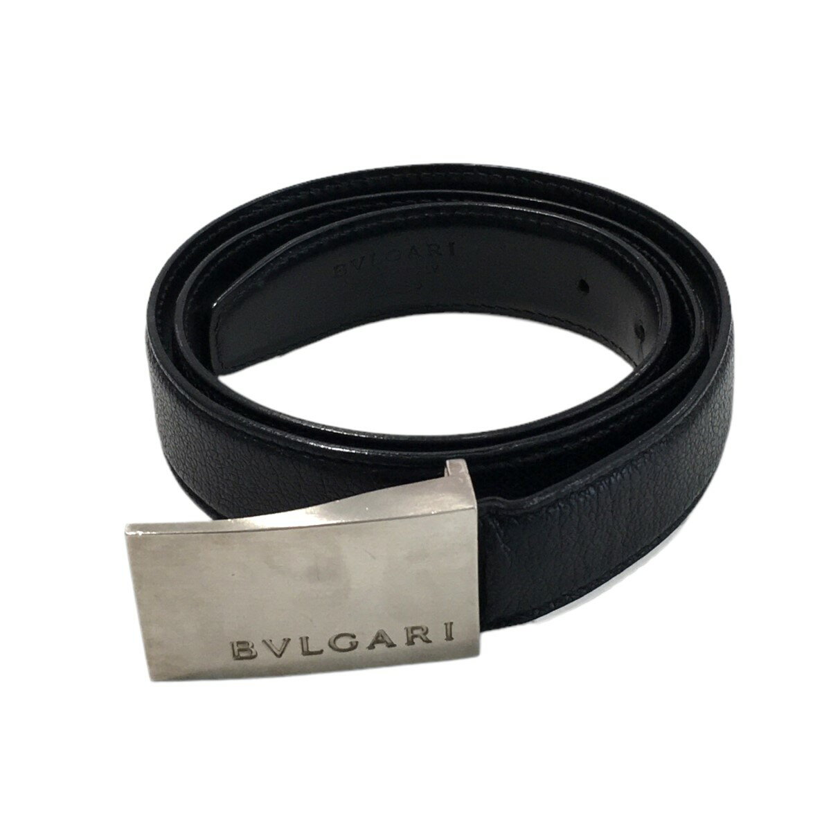 【中古】BVLGARI　プレートロゴバックルベルト ブラック サイズ：110／44 【110523】（ブルガリ）