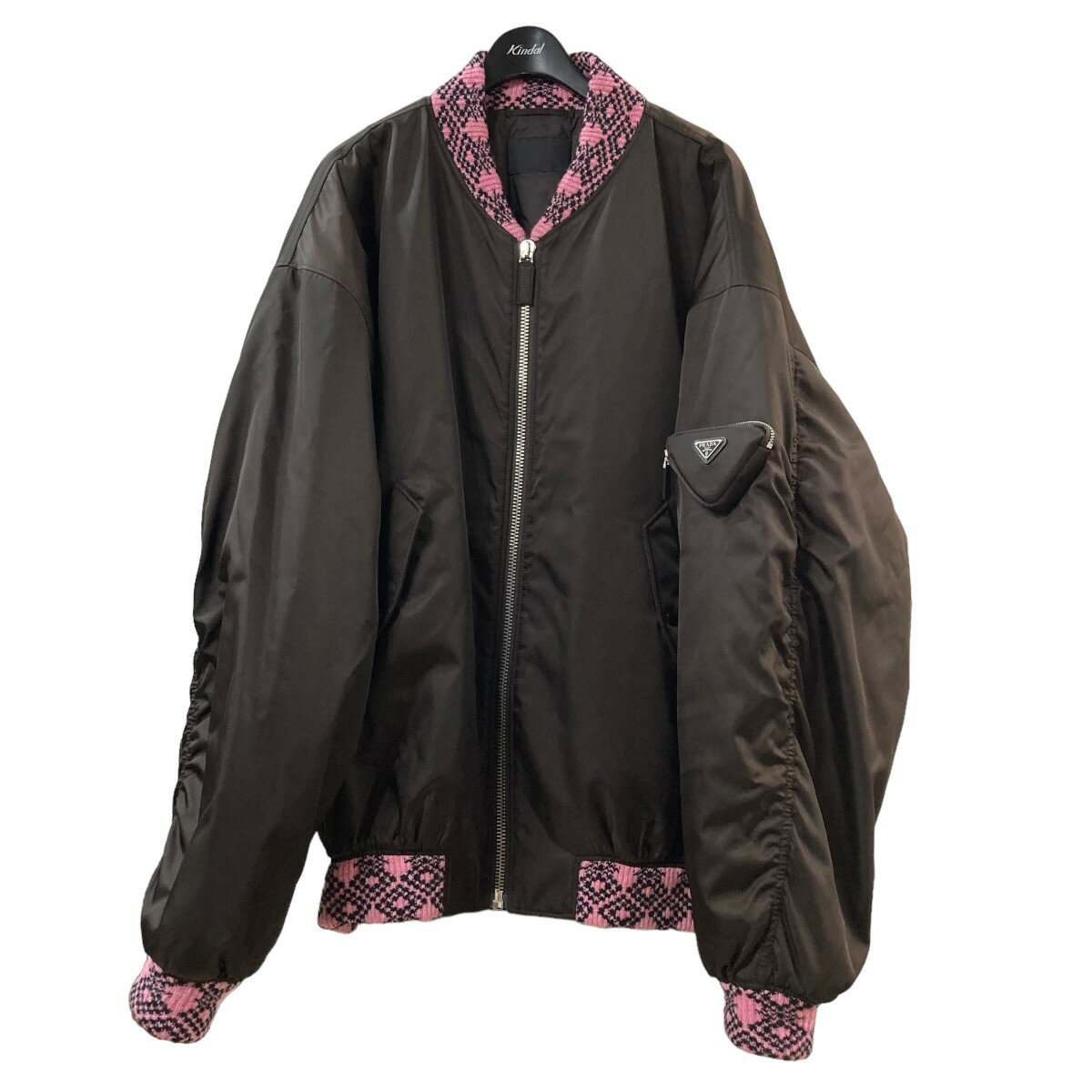 【中古】PRADA｢Re Nylon Knit Bomber Jacket｣プレートニットボンバージャケット ブラウン サイズ：XXL【価格見直し】